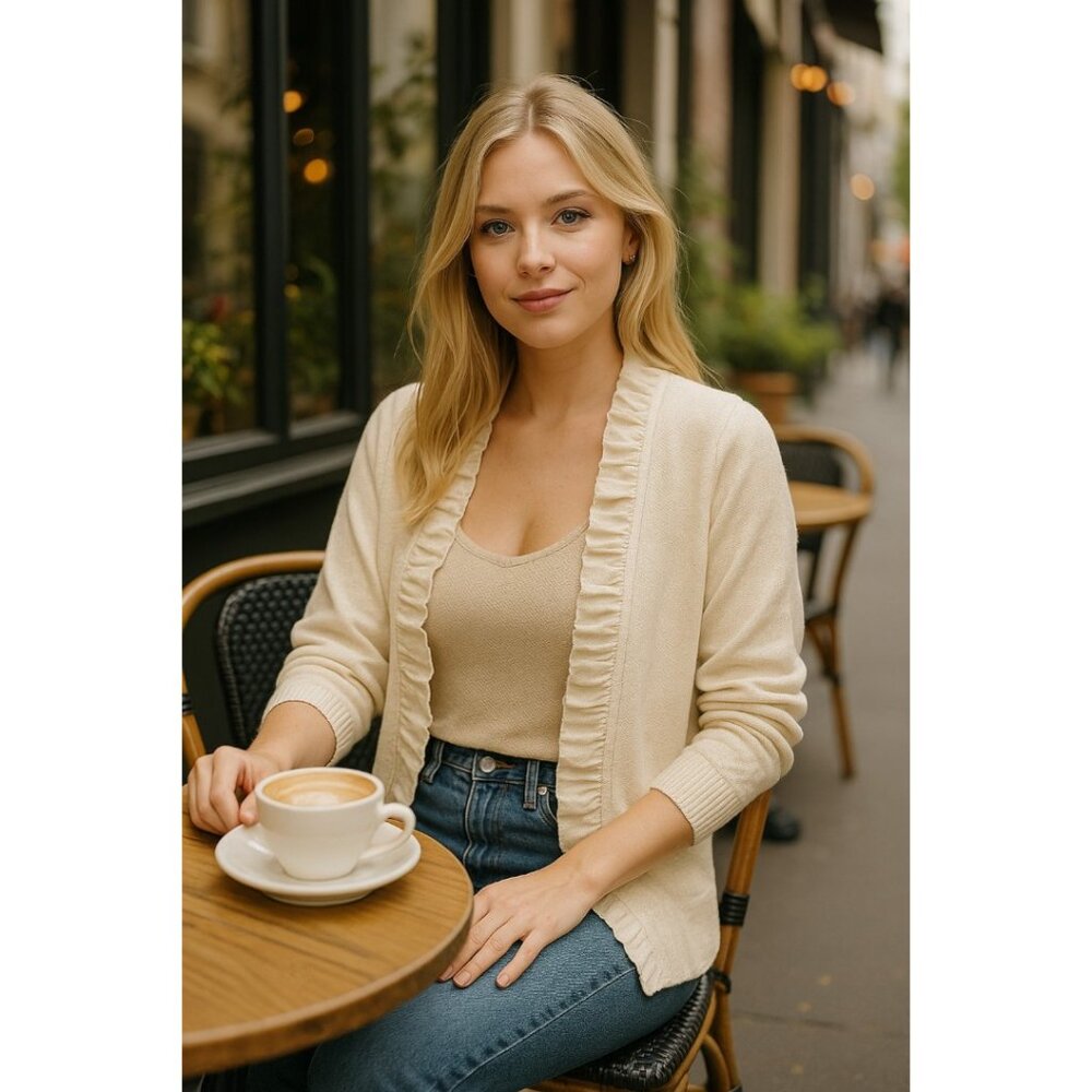 G.H. Bass Ruffle Cardigan – Ivory XL